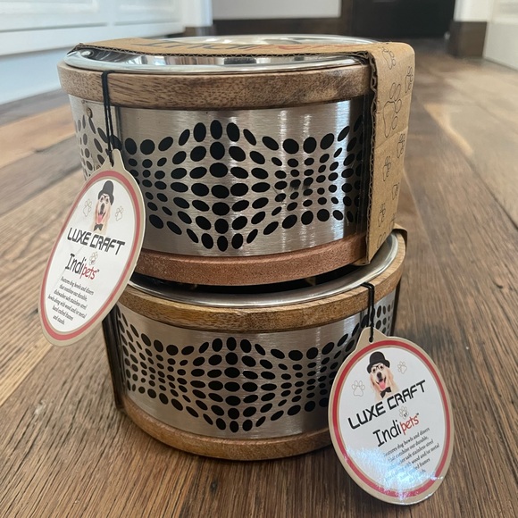 NEW Indipets wood stainless DOG Bowls - Picture 1 of 6